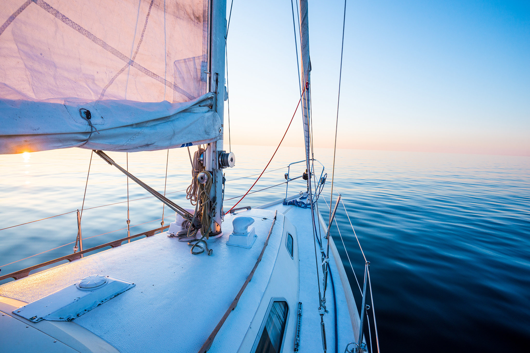 deck of a sailing yacht on beautiful calm ocean